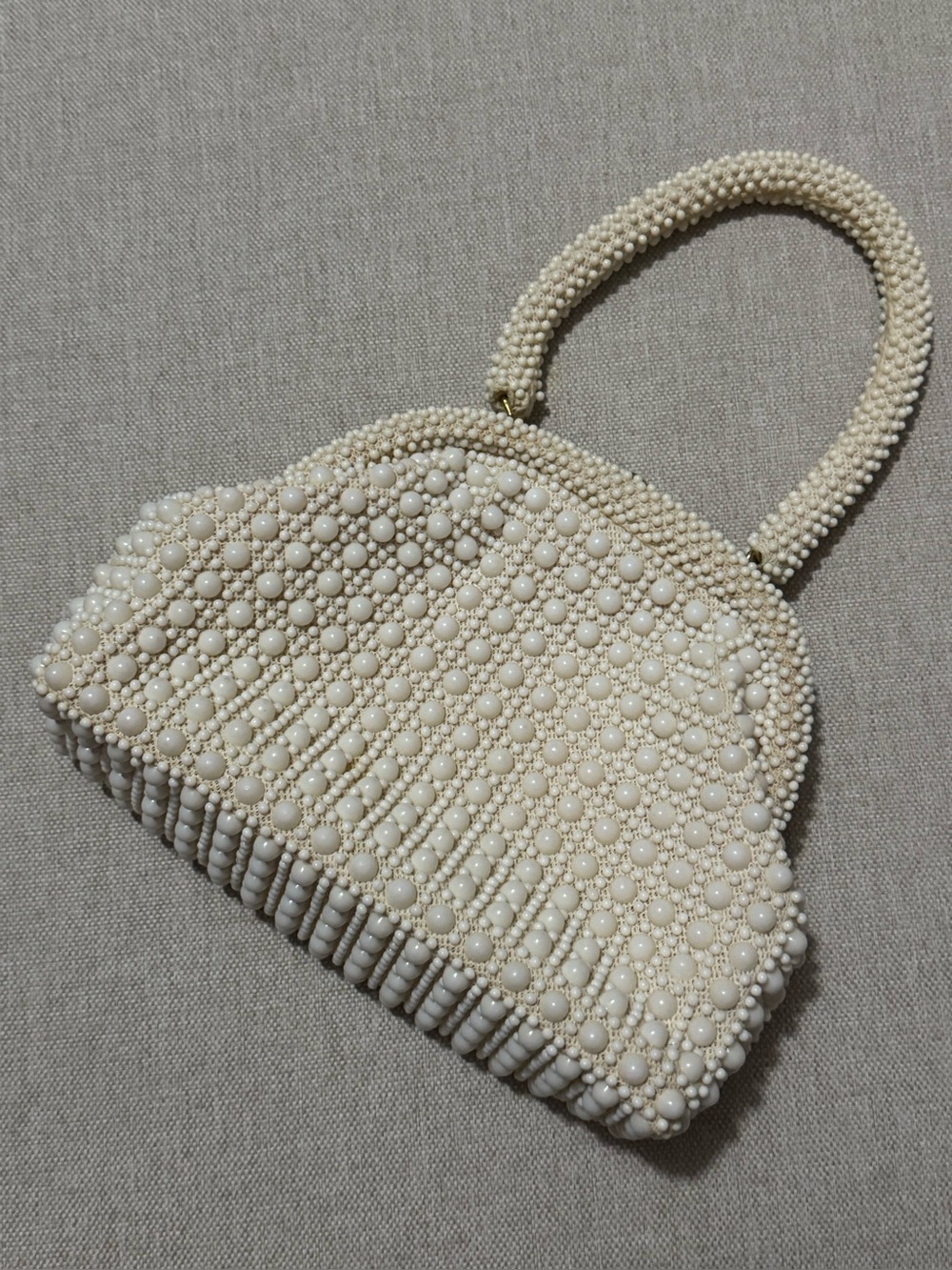 Vintage Corde Handbag-Made in Hongkong-Cream Color-Gold-toned Kisslock-GUC